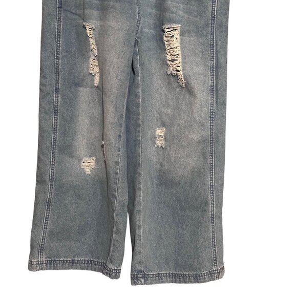 Womens Distressed Denim Crop Overalls Madepants Size S 100% Cotton Casual Style - Picture 6 of 8